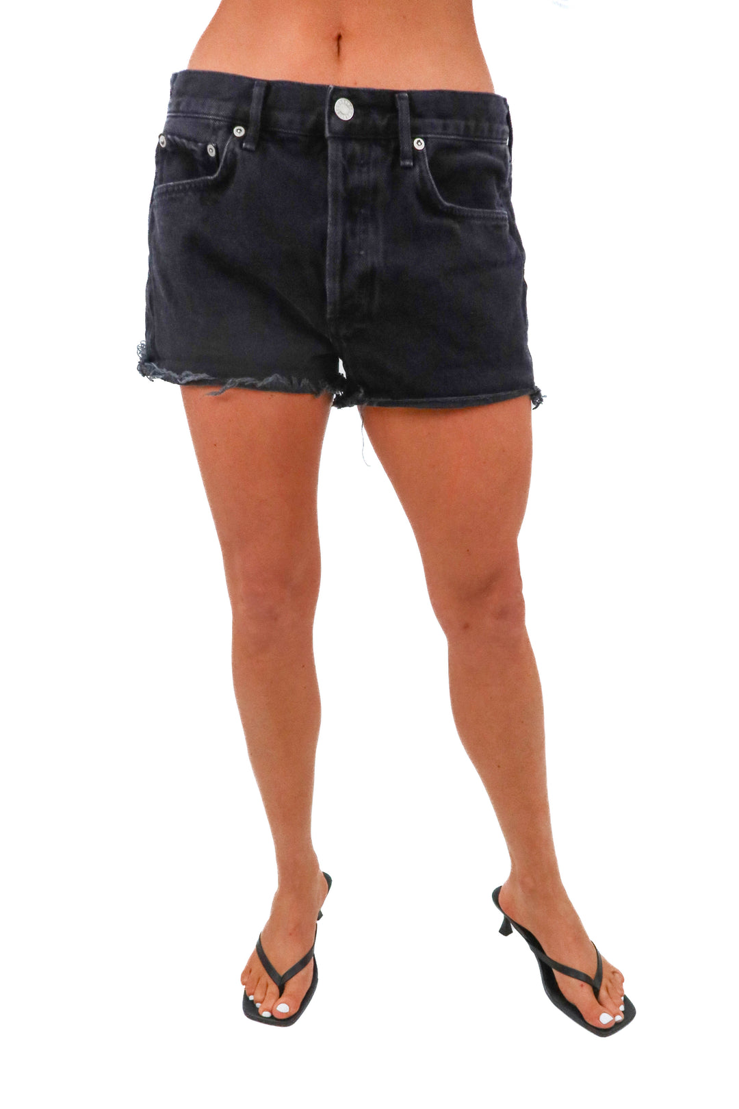 agolde black denim shorts (s; retail $148)