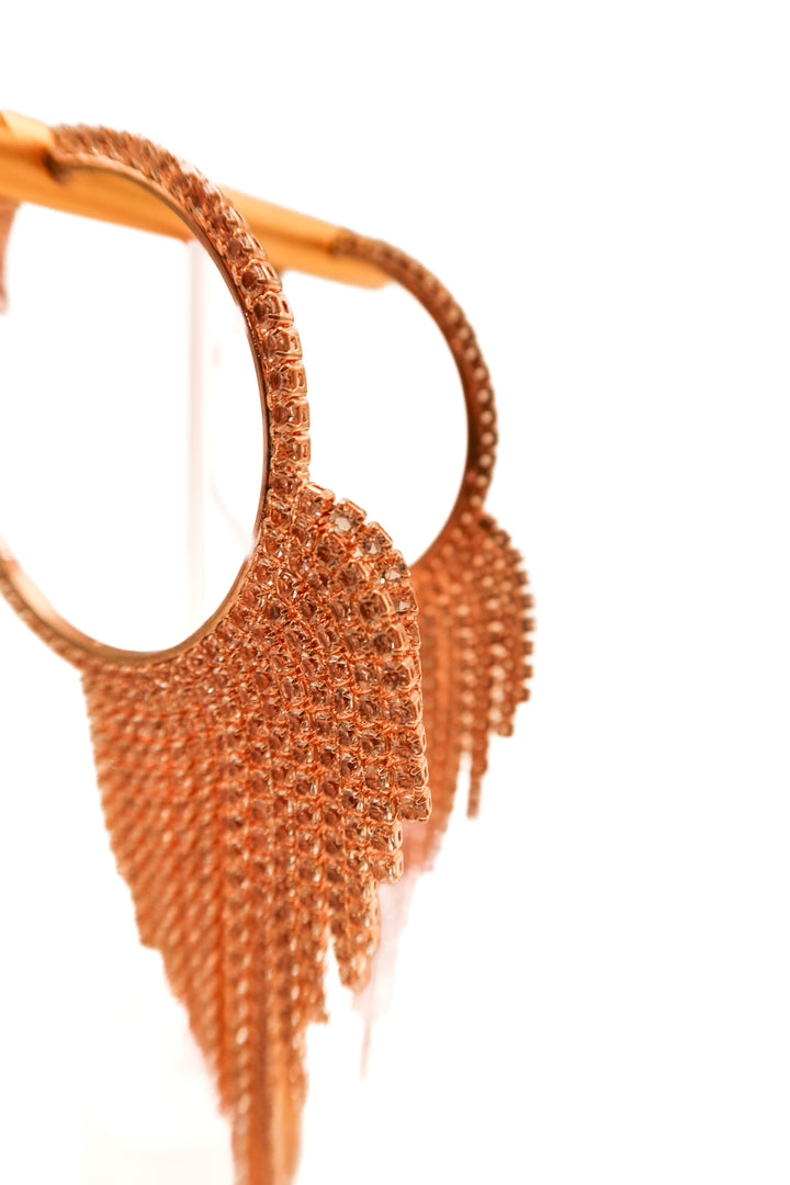 Pink rhinestone hoop drop earrings