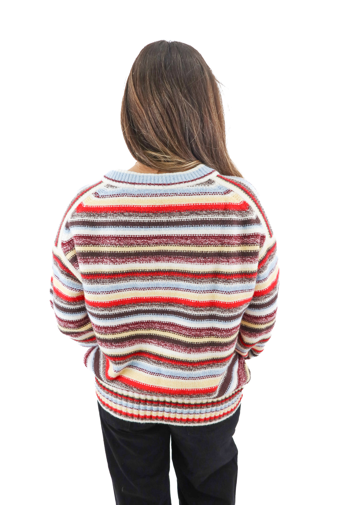 abercrombie & fitch multicolor stripe knit v neck sweater (S; retail $90)