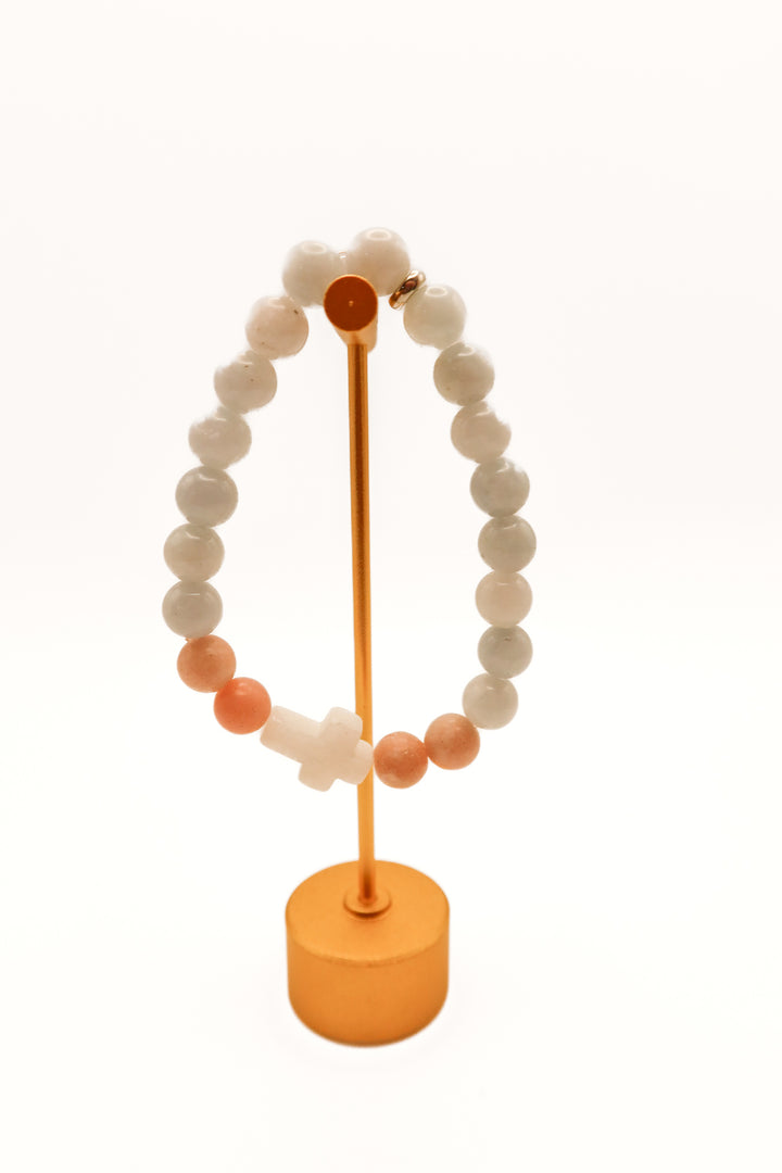 Neutral beaded cross bracelet