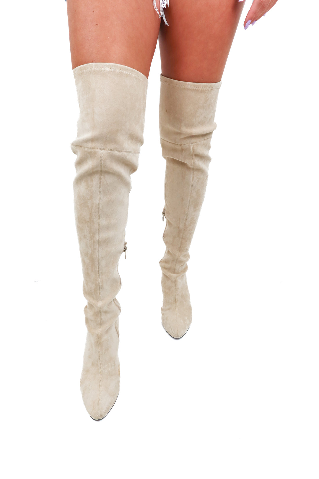 jeffery campbell tan suede thigh high boots (8.5)