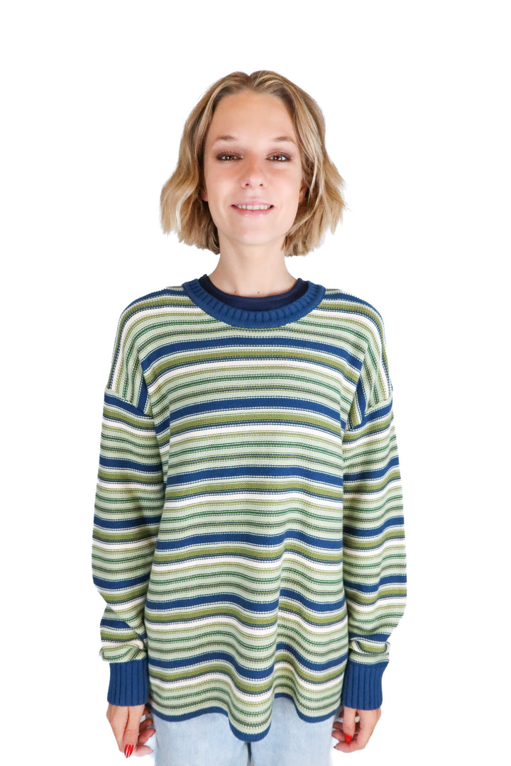 The Upside blue/green striped sweater NWT (S; retail $220)