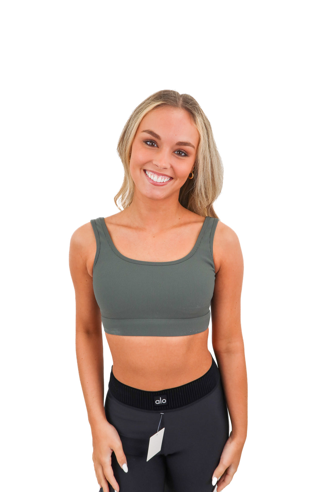 kittenish green ribbed sports bra (s)