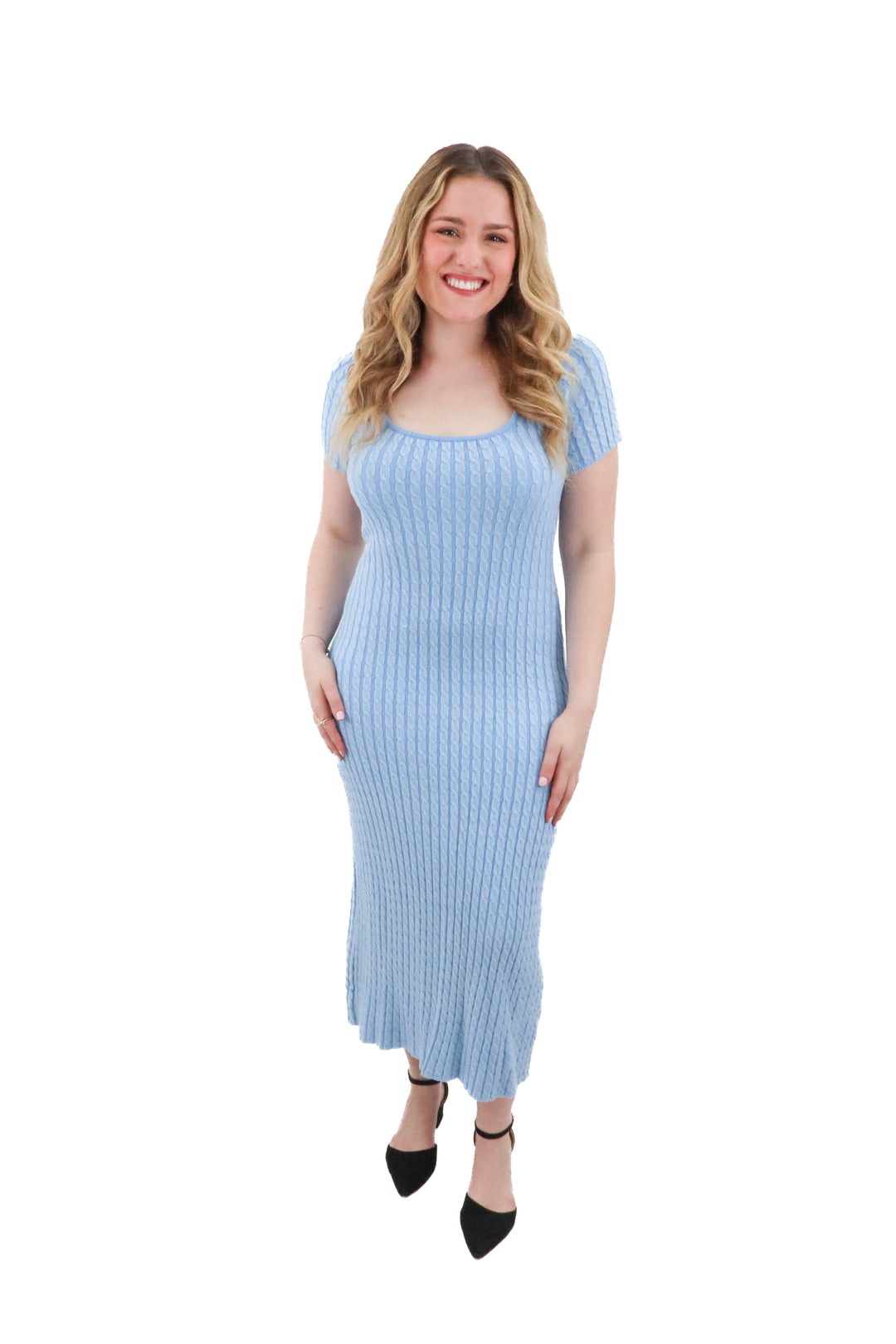 lalavon blue knit maxi dress (l; retail $78)