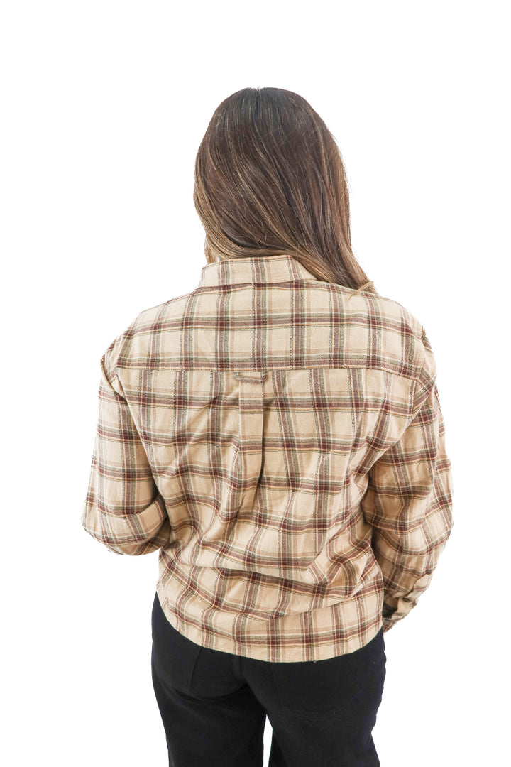 dairy boy brown plaid button down shirt (M/L; retail $65)