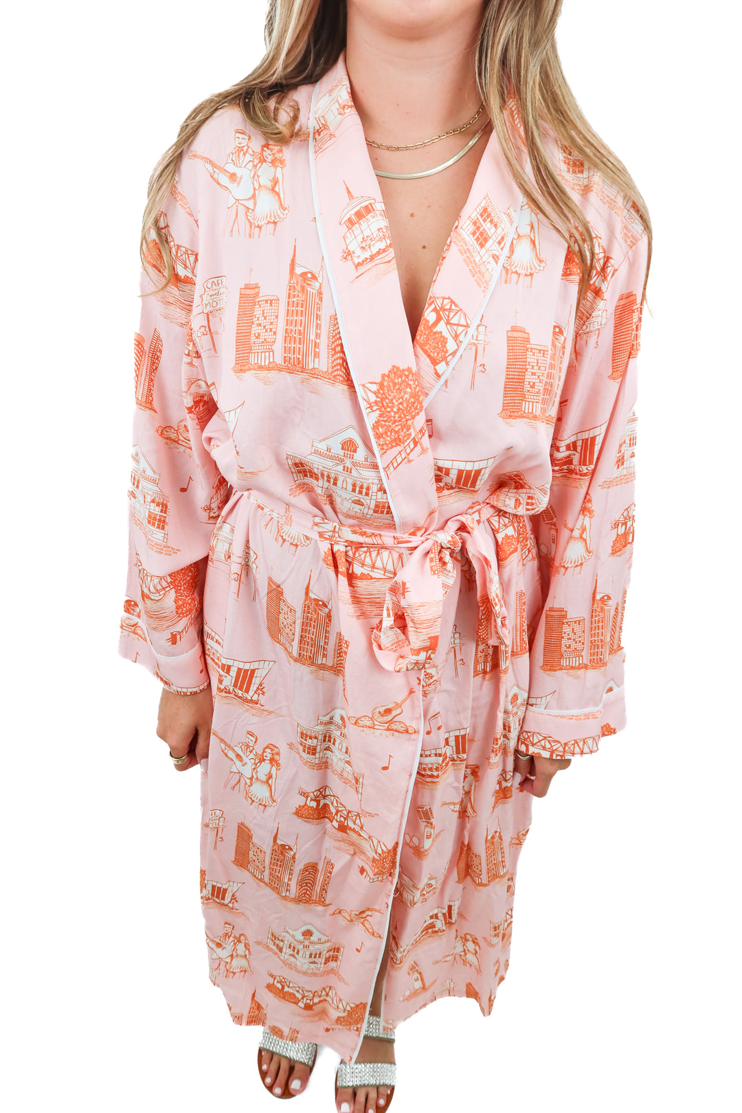 katie kime pink/orange print robe (s/m)