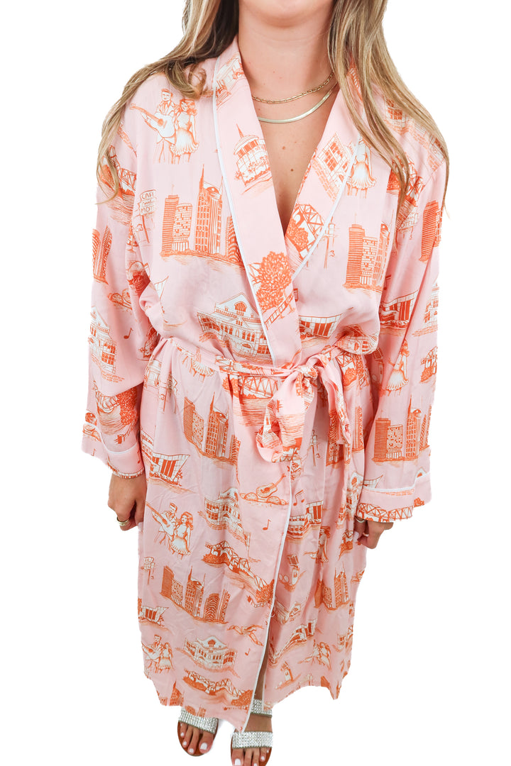 katie kime pink/orange print robe (s/m)