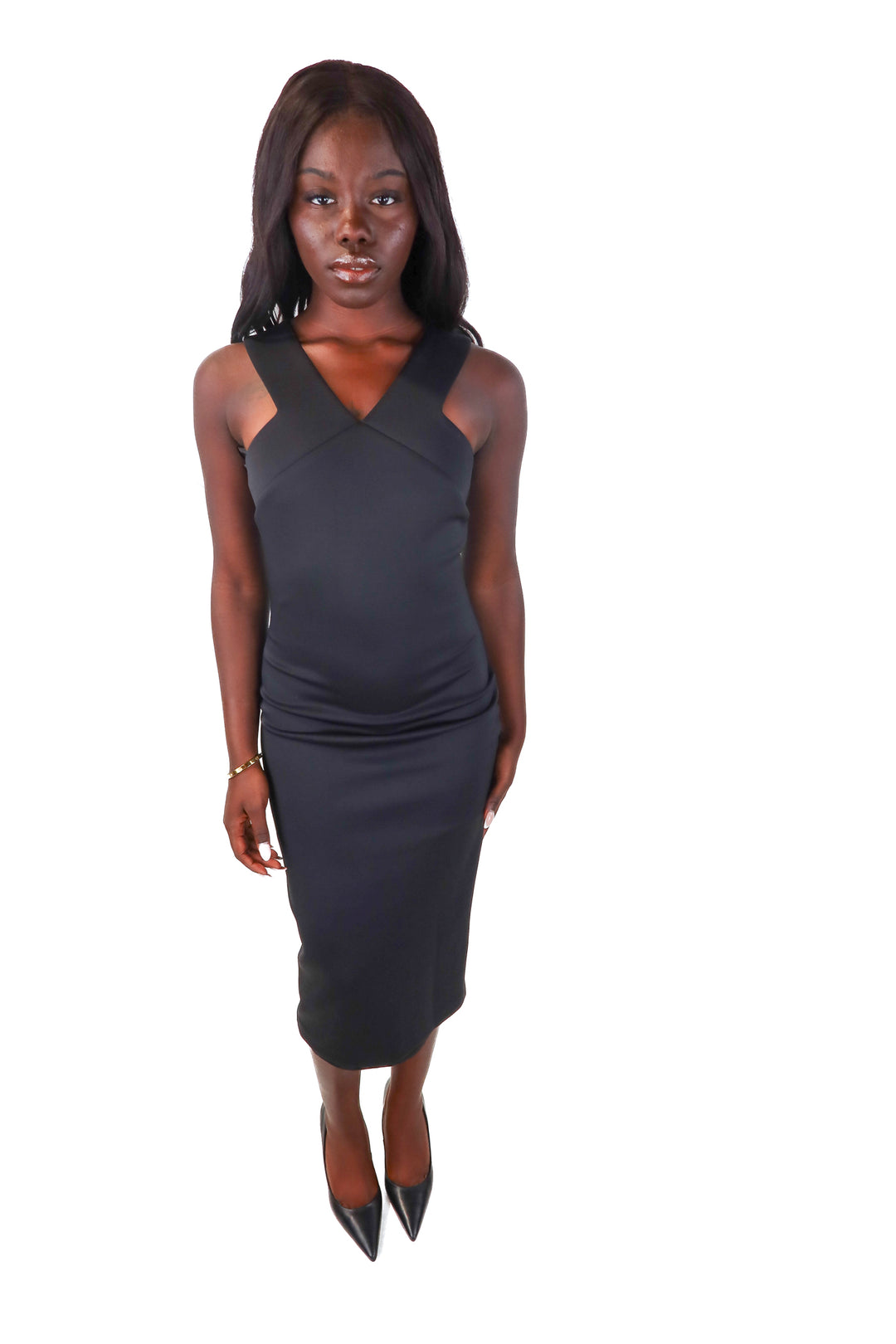 BCBG black cowl midi dress (XXS)