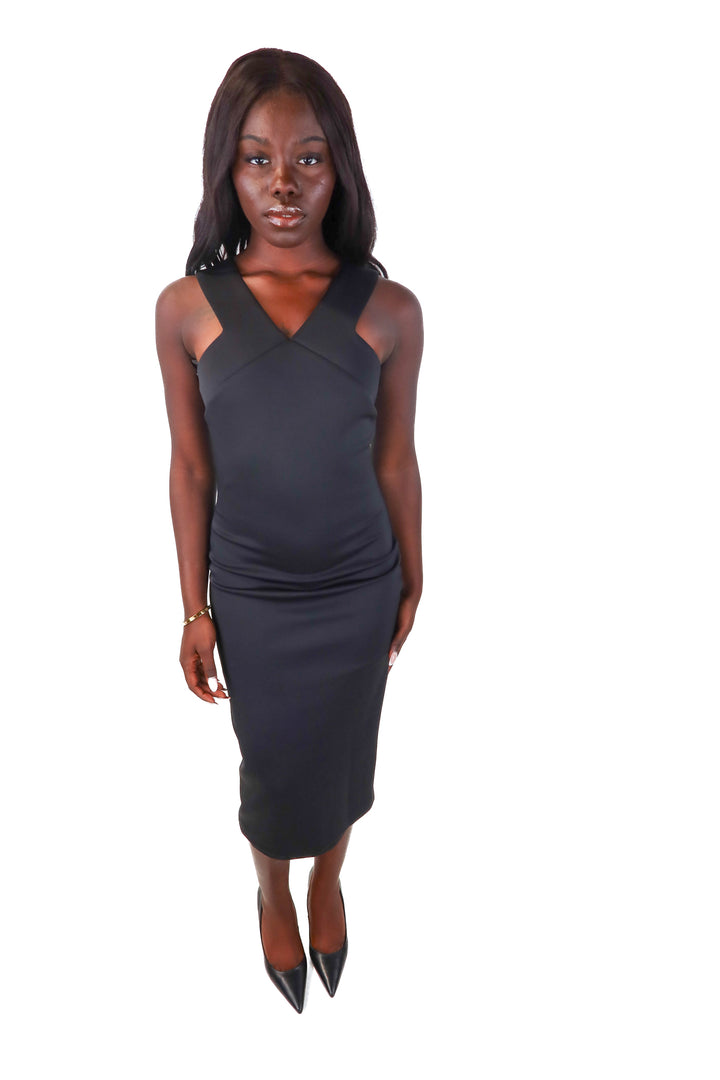 BCBG black cowl midi dress (XXS)