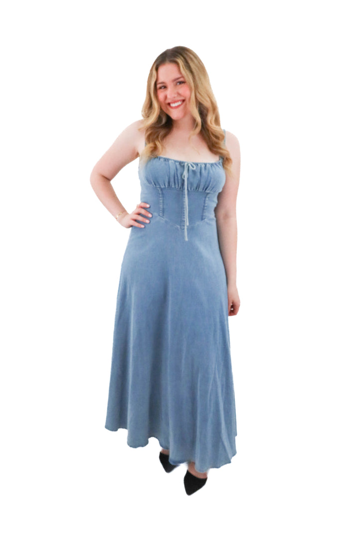 selfie leslie denim maxi dress (xl; retail $110)
