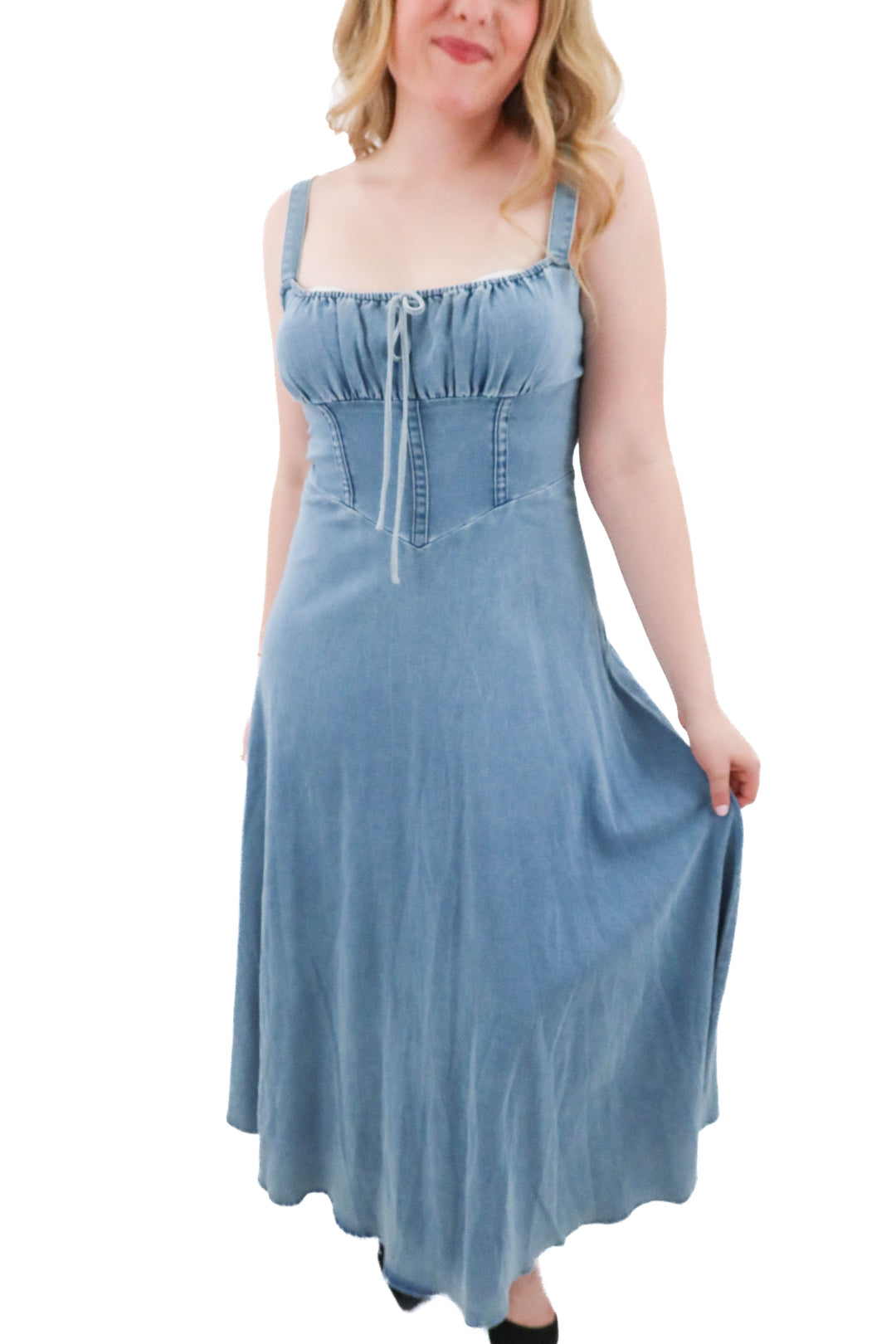 selfie leslie denim maxi dress (xl; retail $110)