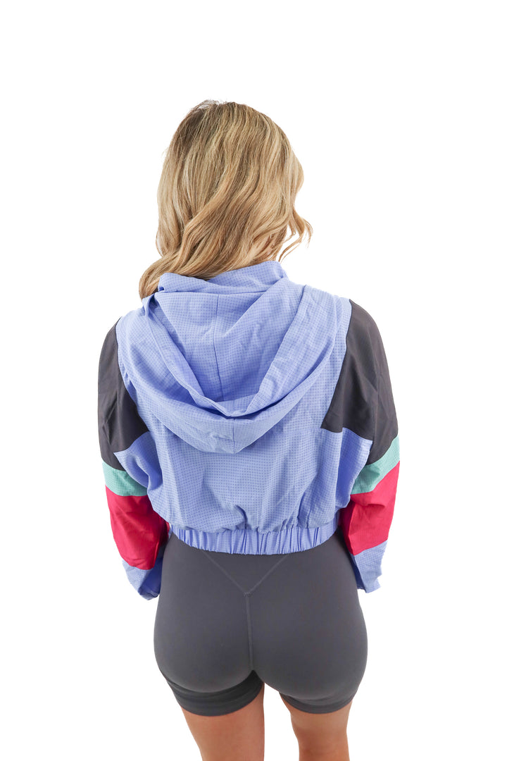 vitality purple colorblock cropped half zip windbreaker (S; retail $82)