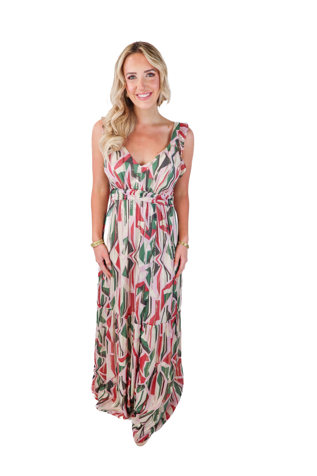 Ba&sh colorful metallic maxi dress (m)