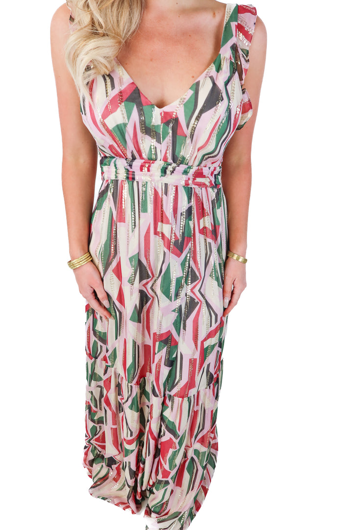Ba&sh colorful metallic maxi dress (m)