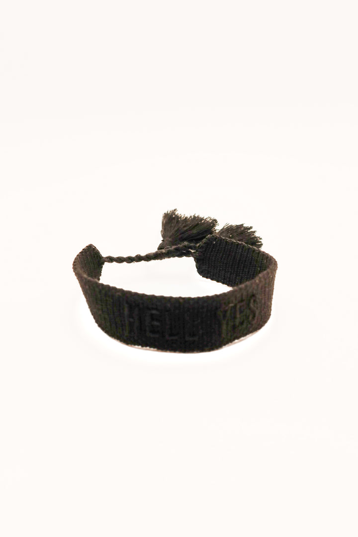 Black “hell yes” knit bracelet