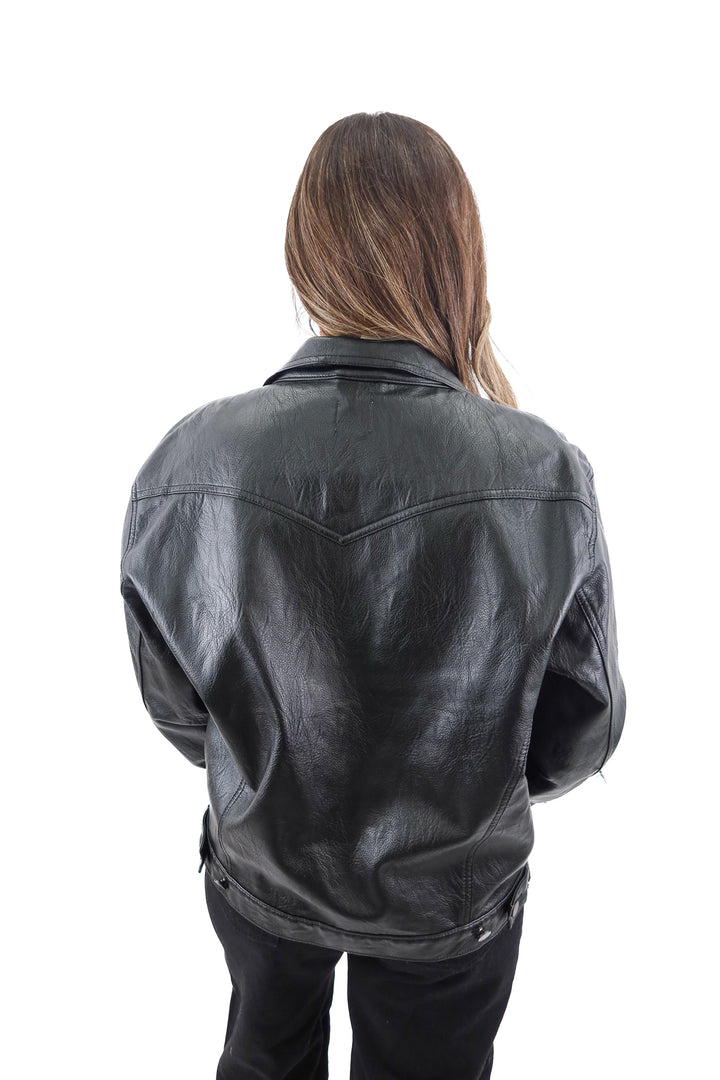 oh polly black vegan leather jacket (s/m; retail $162)