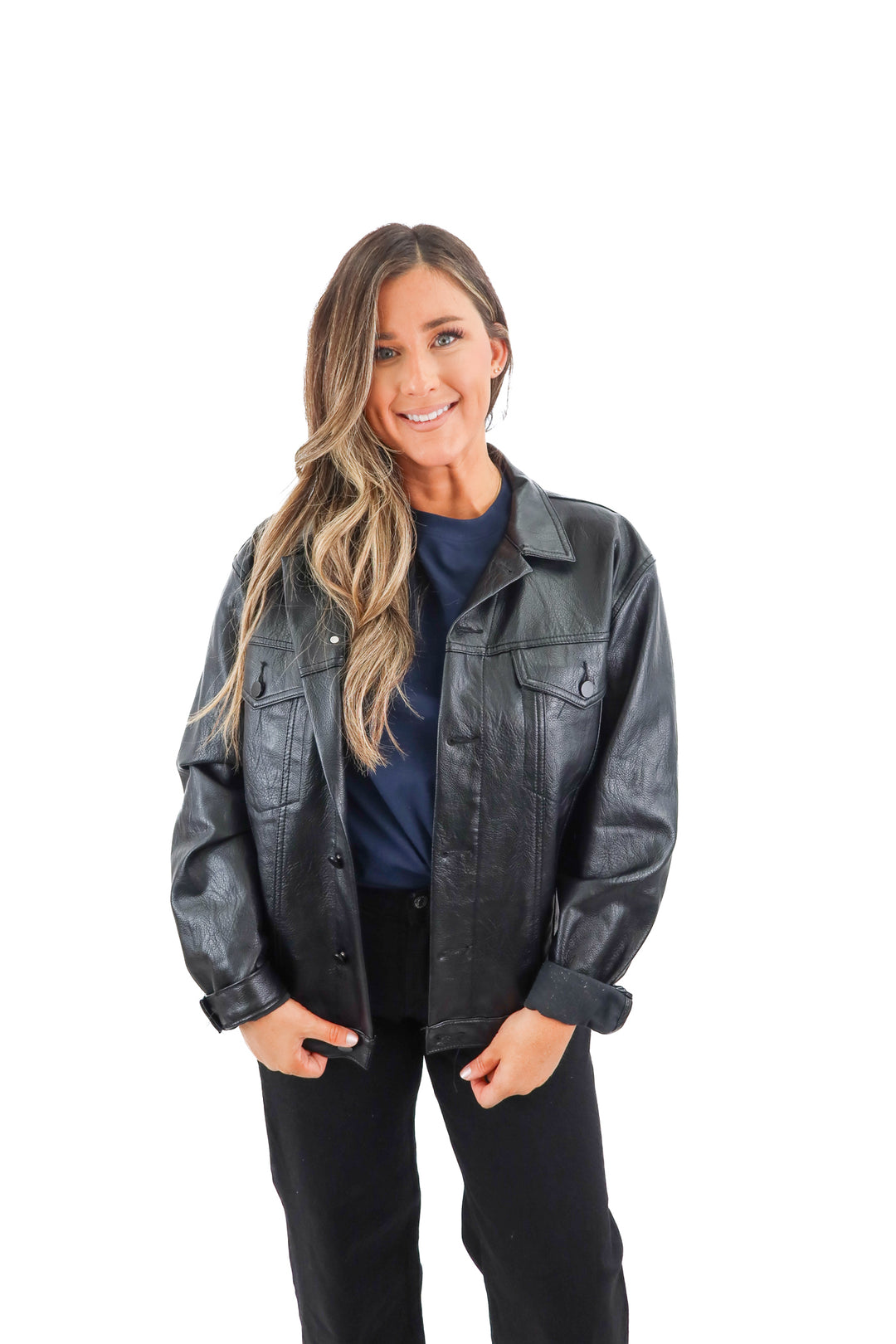 oh polly black vegan leather jacket (s/m; retail $162)