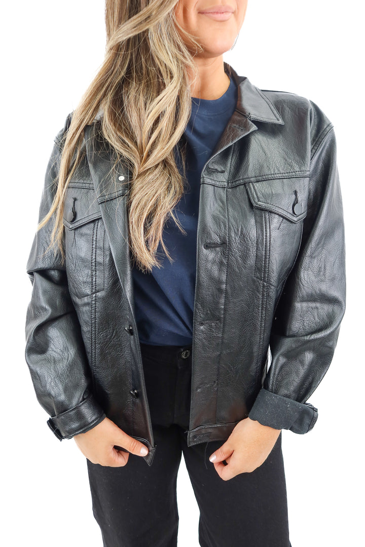 oh polly black vegan leather jacket (s/m; retail $162)