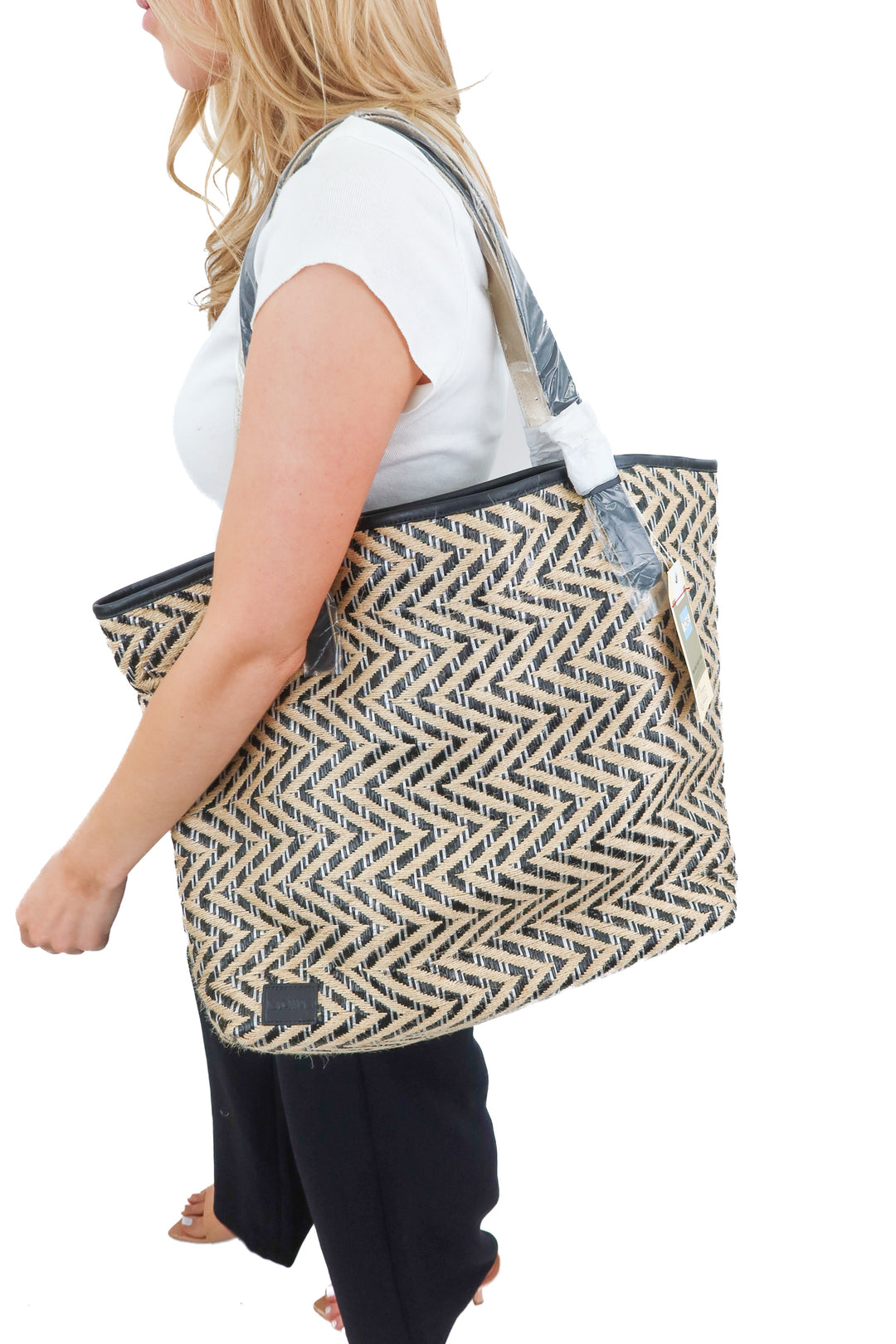 toms large rattan chevron bag NWT