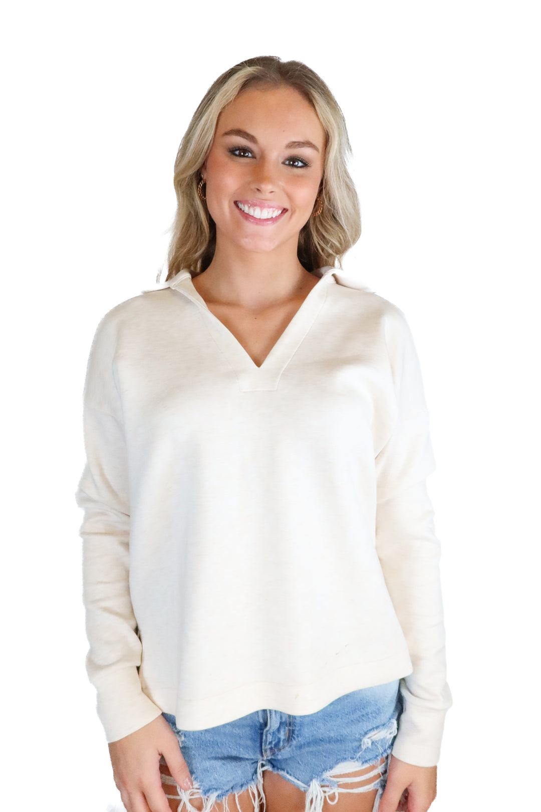 Spanx Beige Heather V-neck Pullover (S; retail $128)