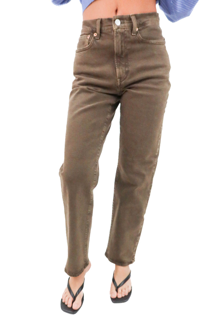 buck mason brown straight leg denim (26; retail $208)