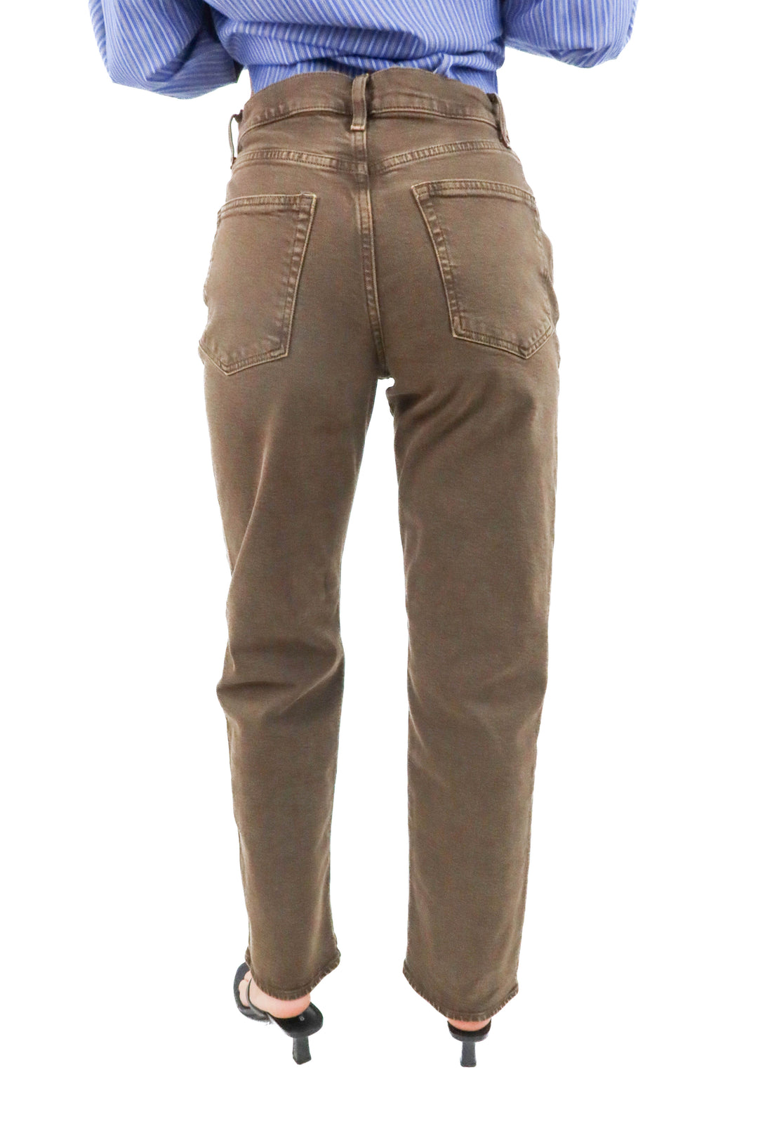 buck mason brown straight leg denim (26; retail $208)