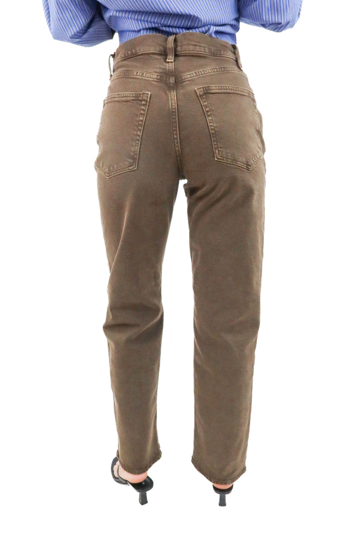 buck mason brown straight leg denim (26; retail $208)