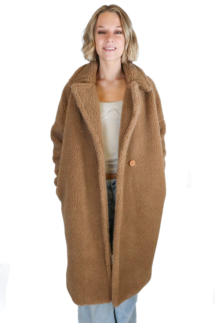 Missguided Light Brown Teddy Coat NWOT (6; retail $69.99)