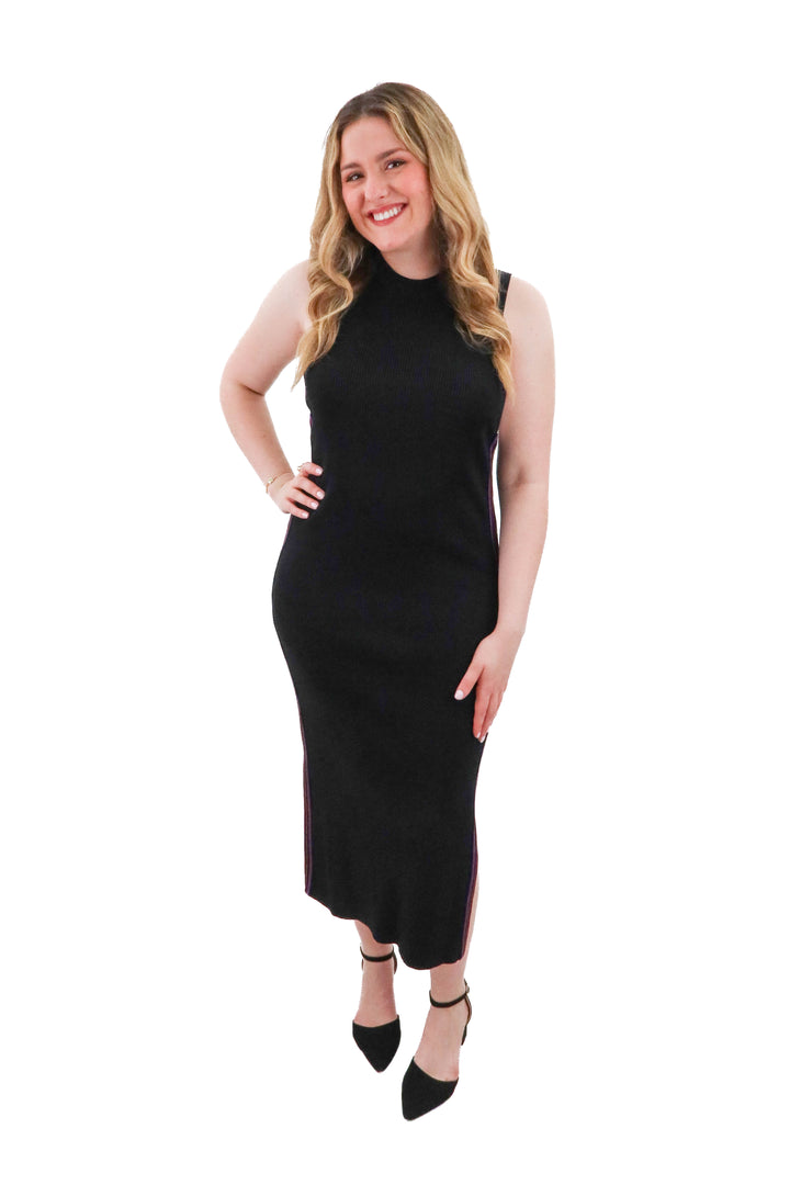 cupcakes and cashmere black ribbed maxi dress with stripes (l; retail $138)