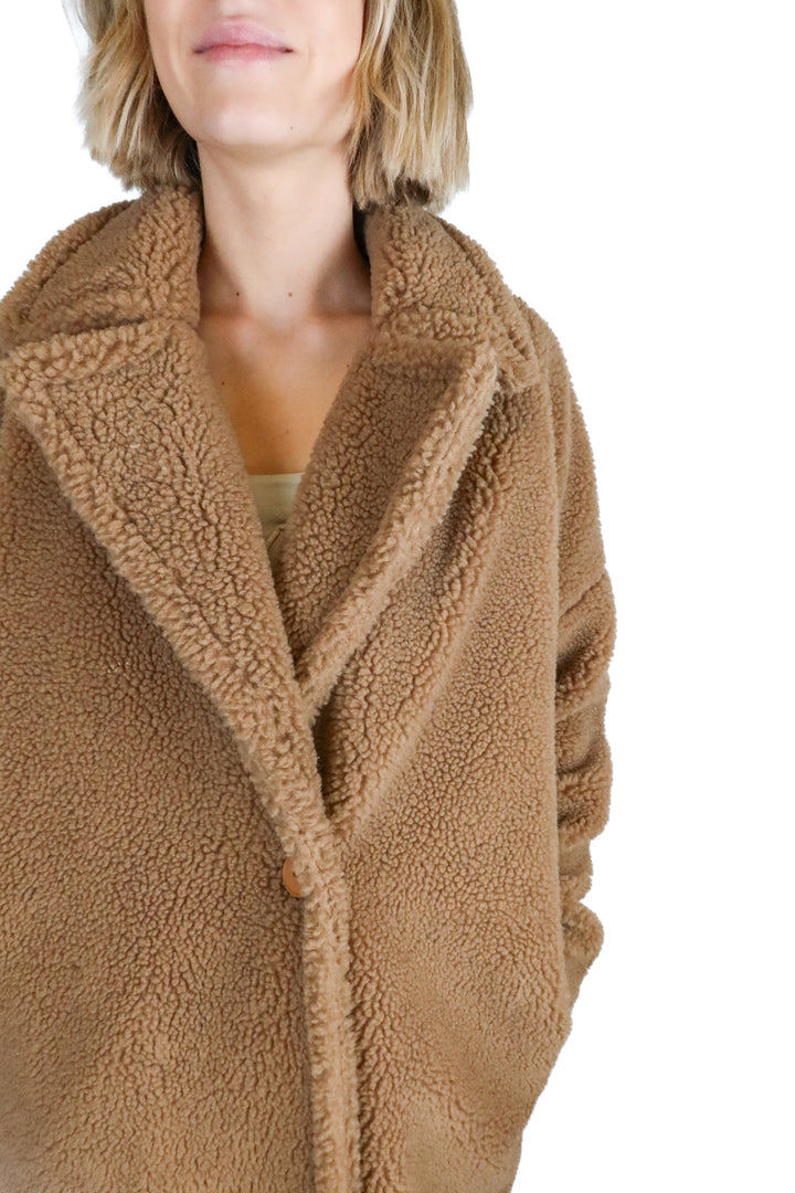 Missguided Light Brown Teddy Coat NWOT (6; retail $69.99)