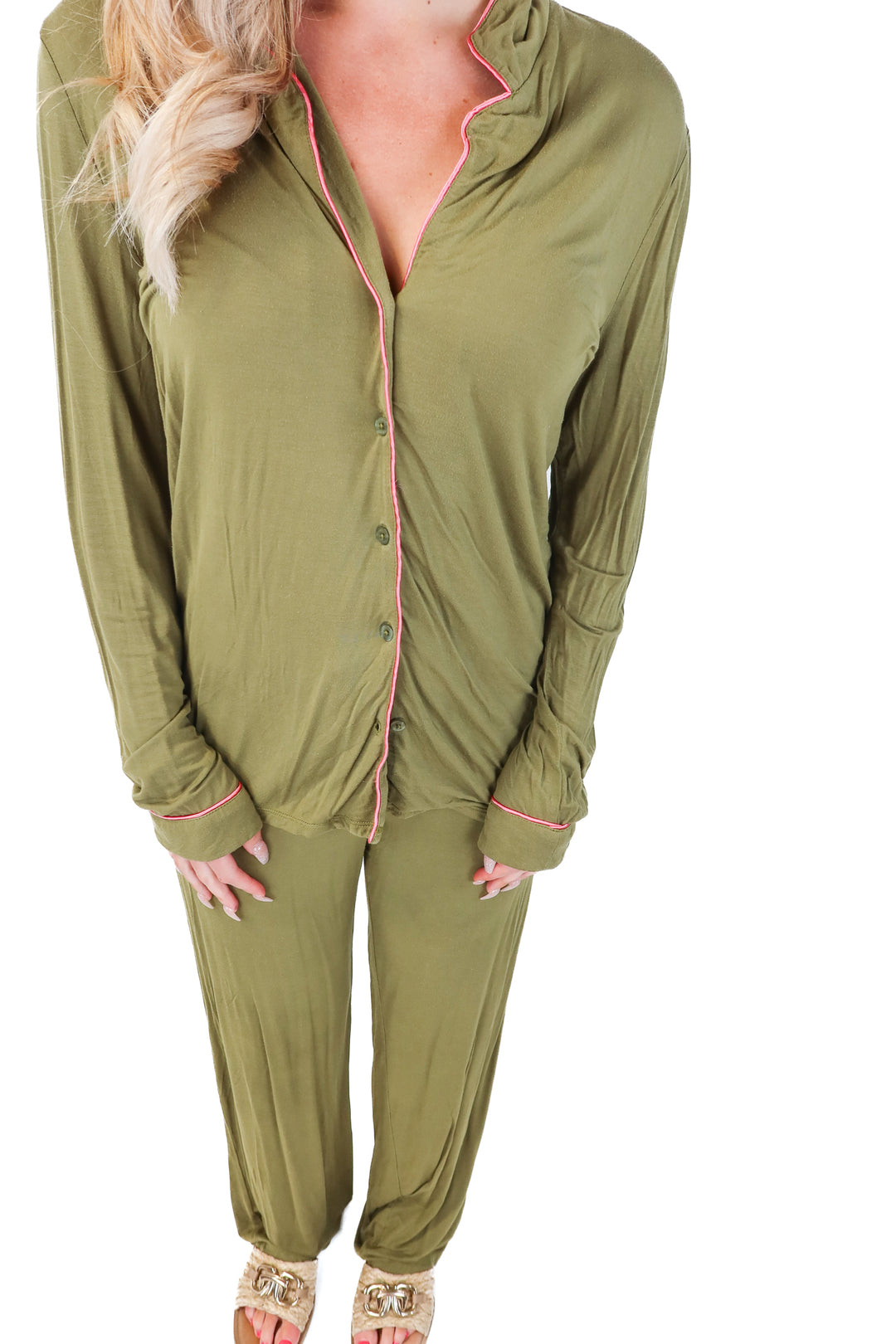 Nordstrom green/pink pj set (s)