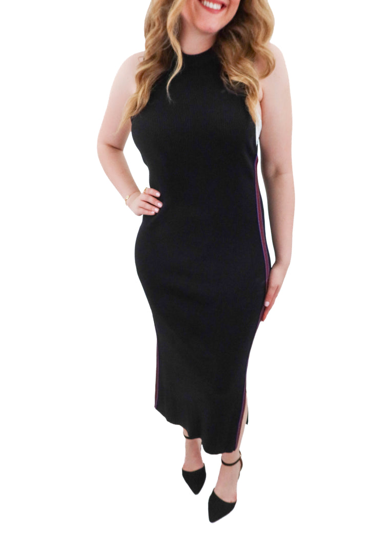 cupcakes and cashmere black ribbed maxi dress with stripes (l; retail $138)