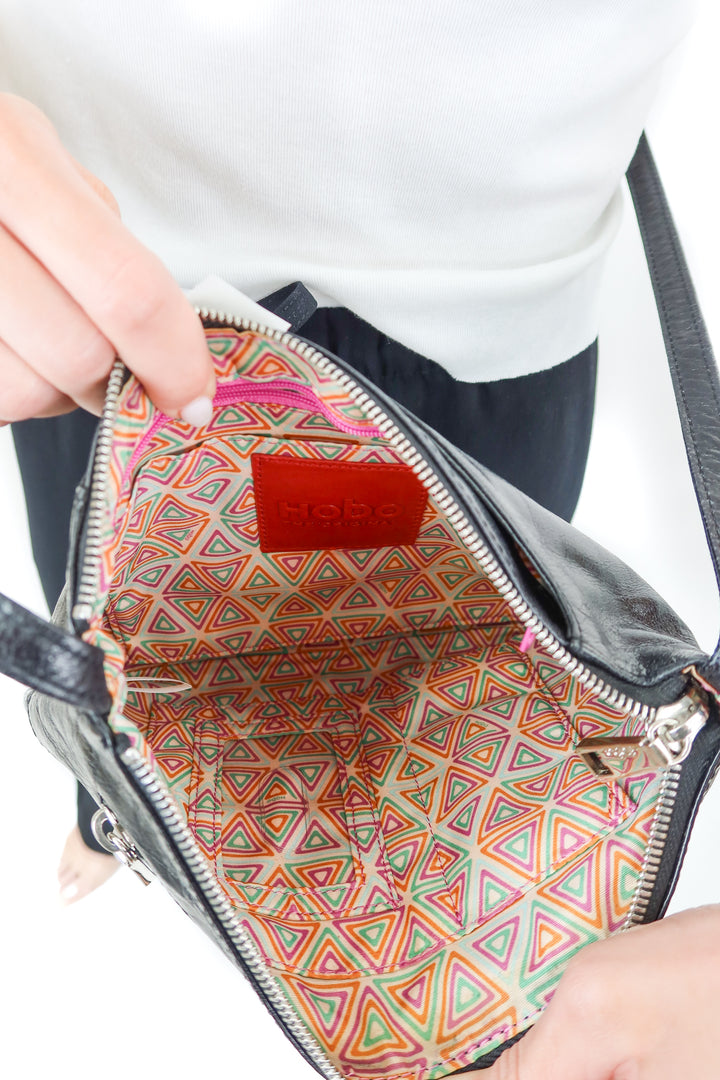 hobo black silver zipper crossbody bag