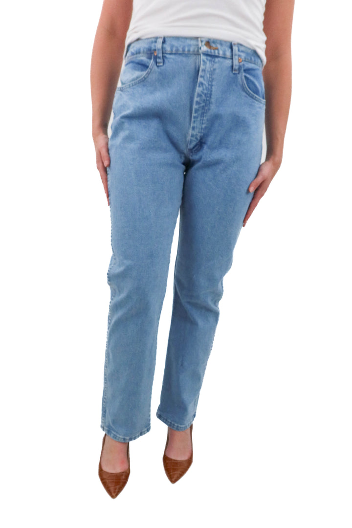 wrangler cowboy cut medium wash jeans (11 retail; $75)