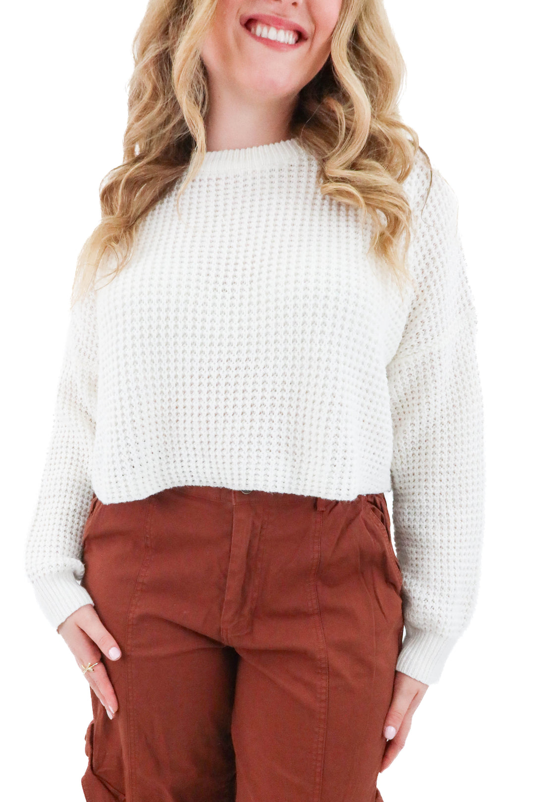 missguided white cropped sweater (10/12; retail $50)