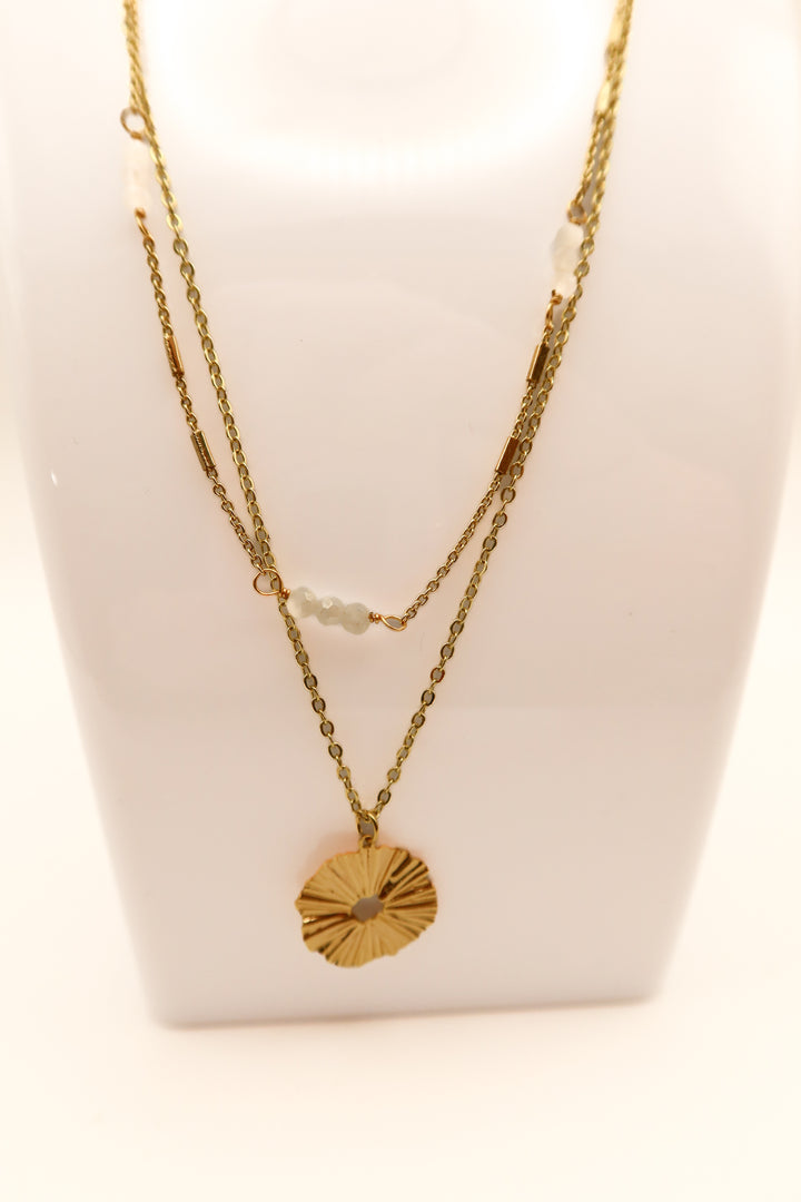 Gold layered necklace with circle pendant