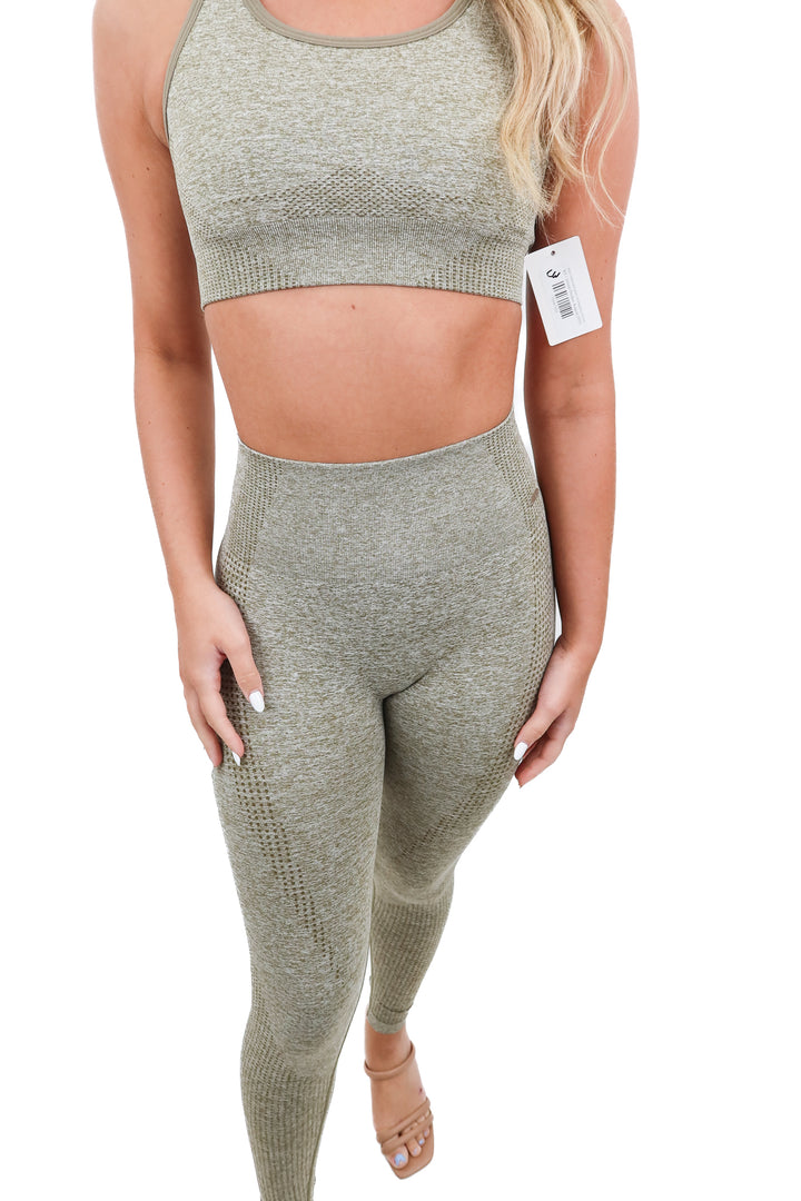 lilias heathered green bra/legging set (xs)