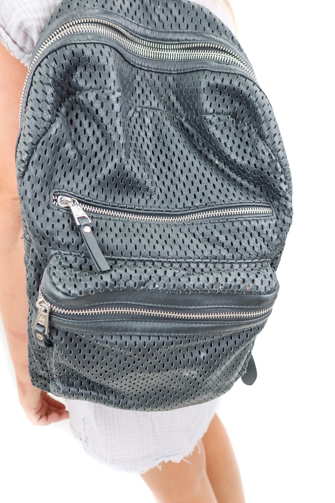 ash black leather backpack
