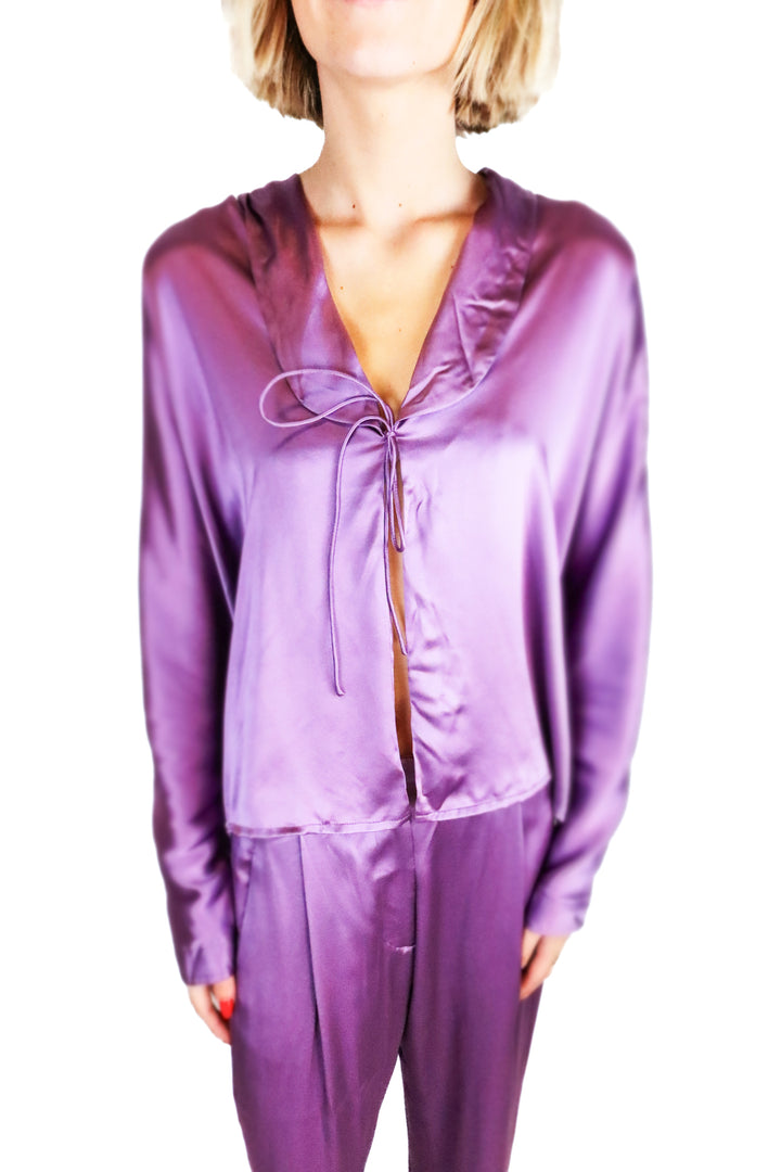 The Sei Purple Satin Open Front Tie Top & Pant Set NWT (2; retail $1,208)