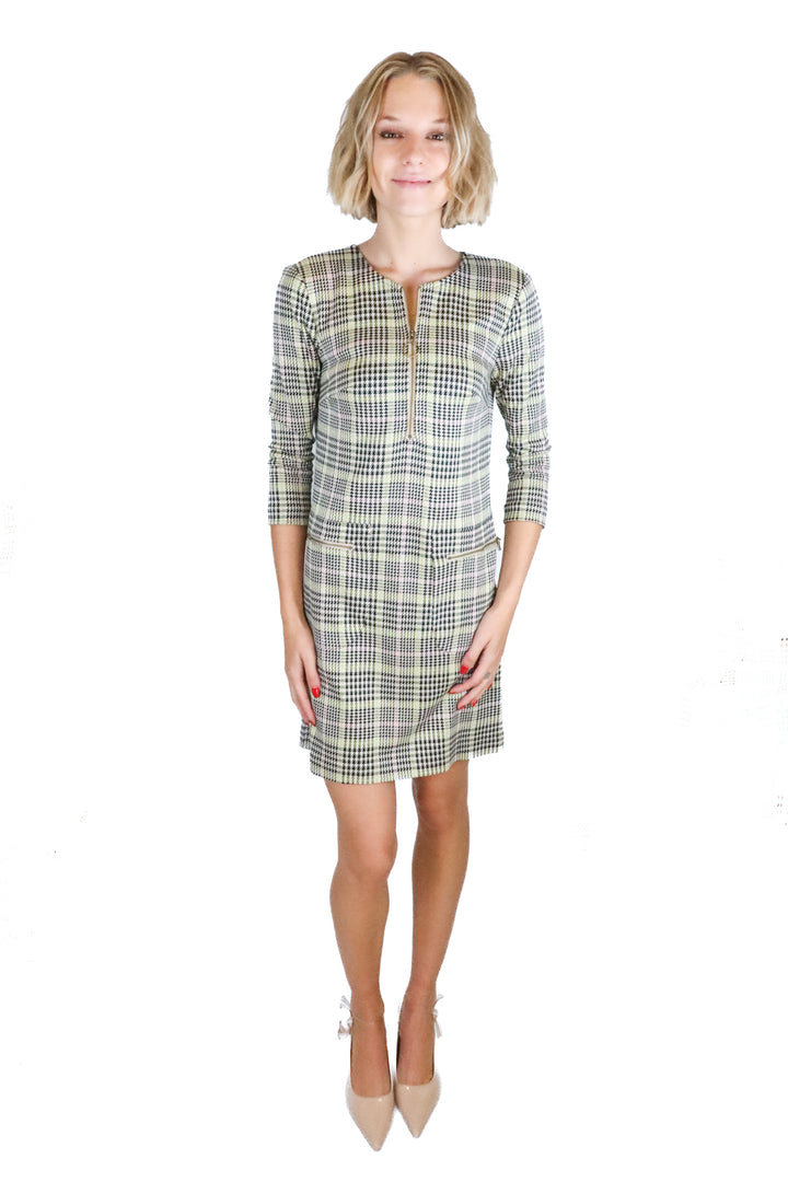 Trina Turk Pink and Green Houndstooth Dress NWT (XS; retail $228)