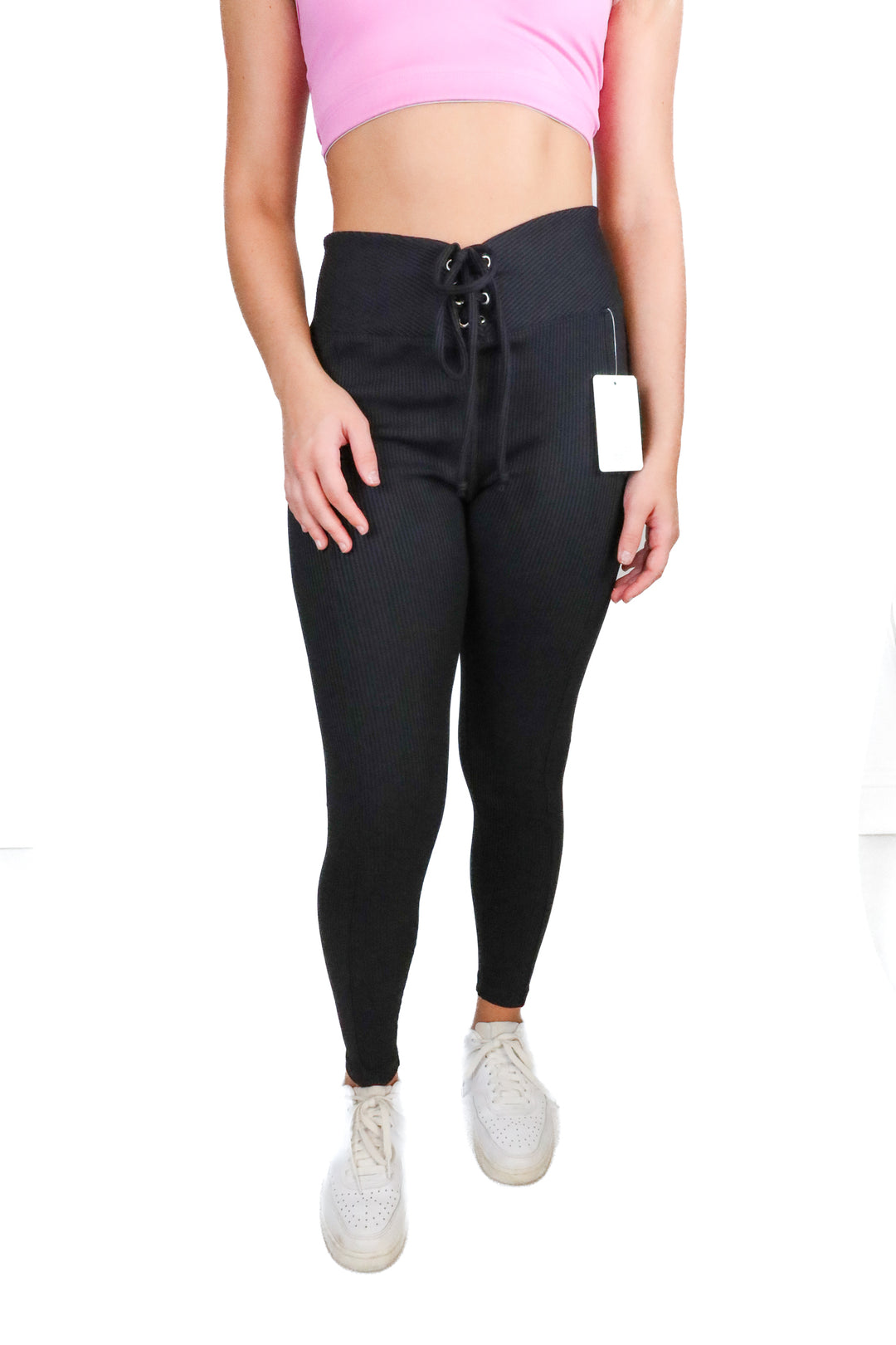 Year of Ours black ribbed lace up legging NWT (L; retail $125)