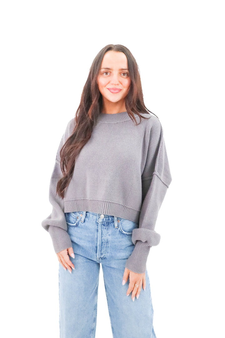 free people grey ribbed sweater (s; retail $148)