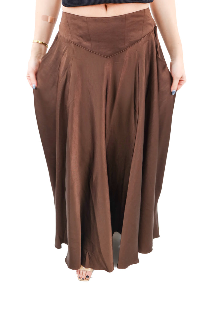 free people brown silk skirt NWT (6; retail $128)