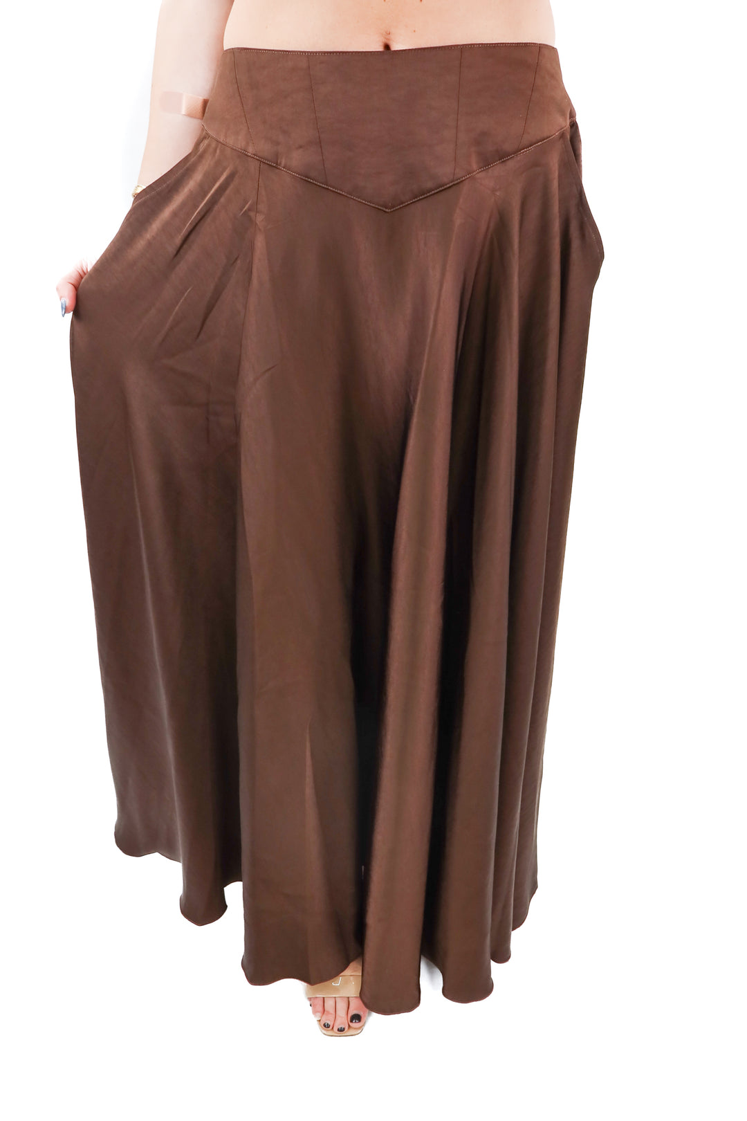 free people brown silk skirt NWT (6; retail $128)