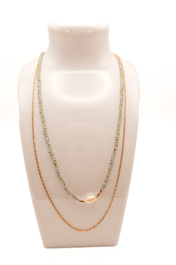 Gold layered blue beaded pearl necklace