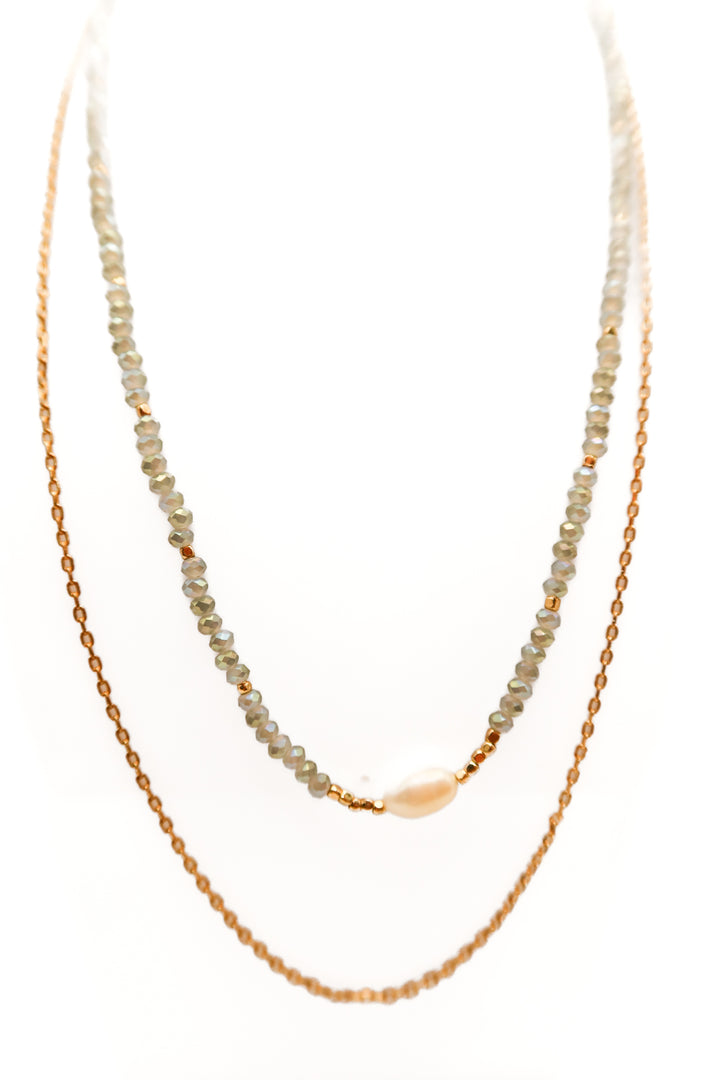 Gold layered blue beaded pearl necklace