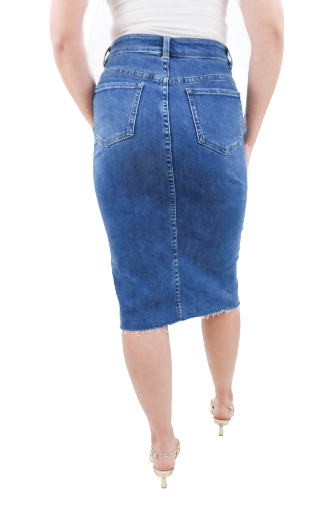 universal standard dark wash denim midi skirt (xxs; retail $138)