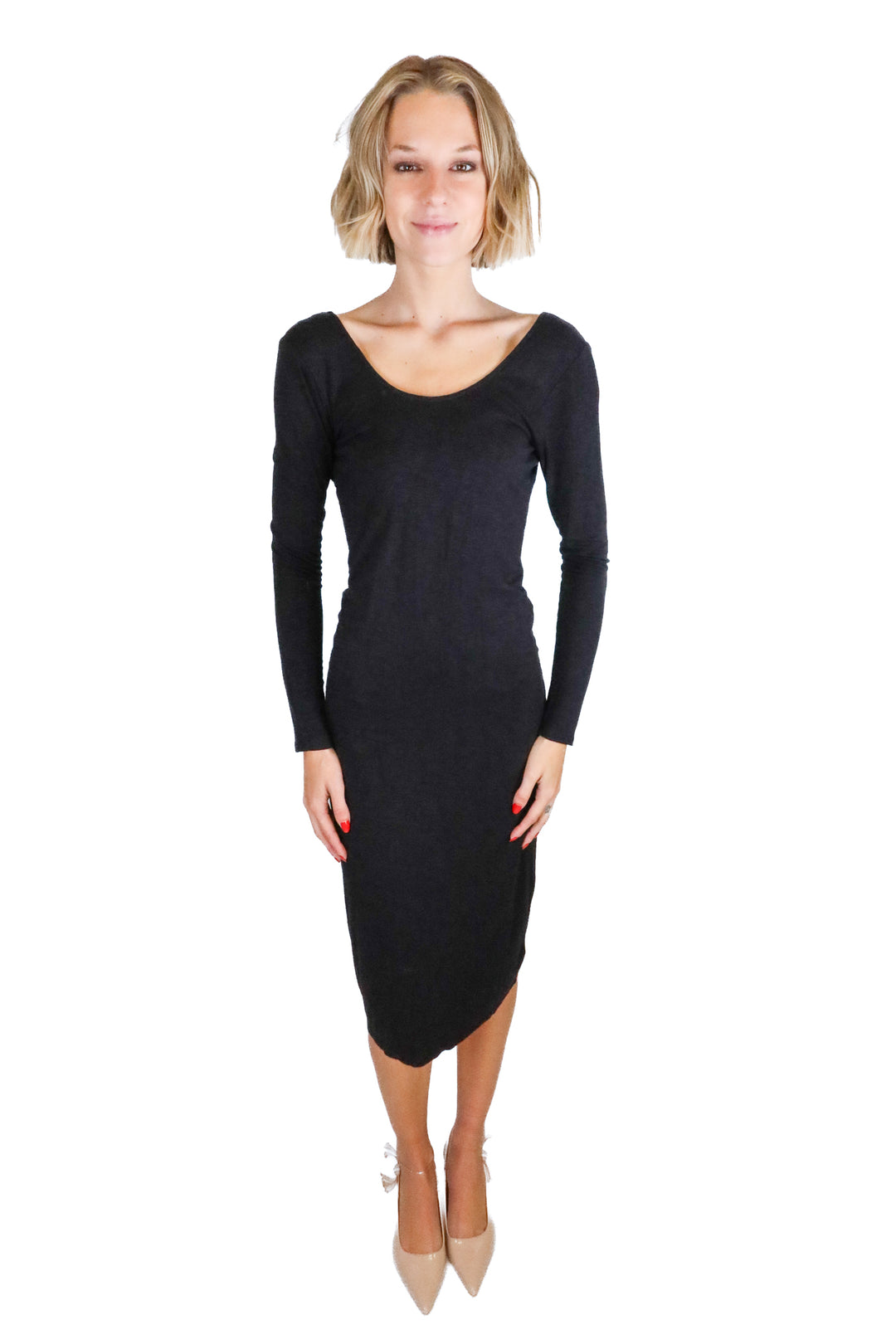 Dolan Black Low Back Long Sleeve Midi Dress (S)