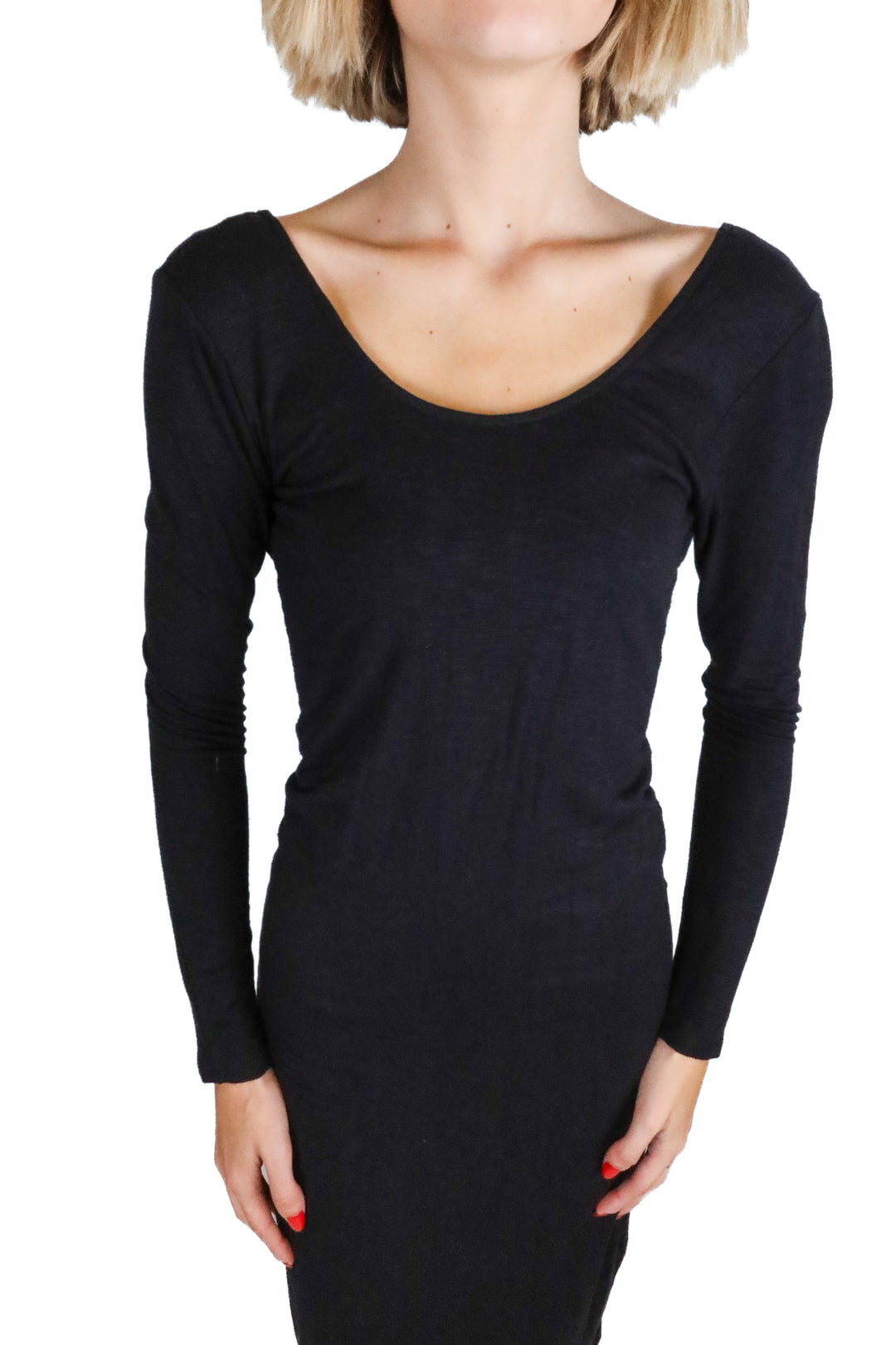 Dolan Black Low Back Long Sleeve Midi Dress (S)