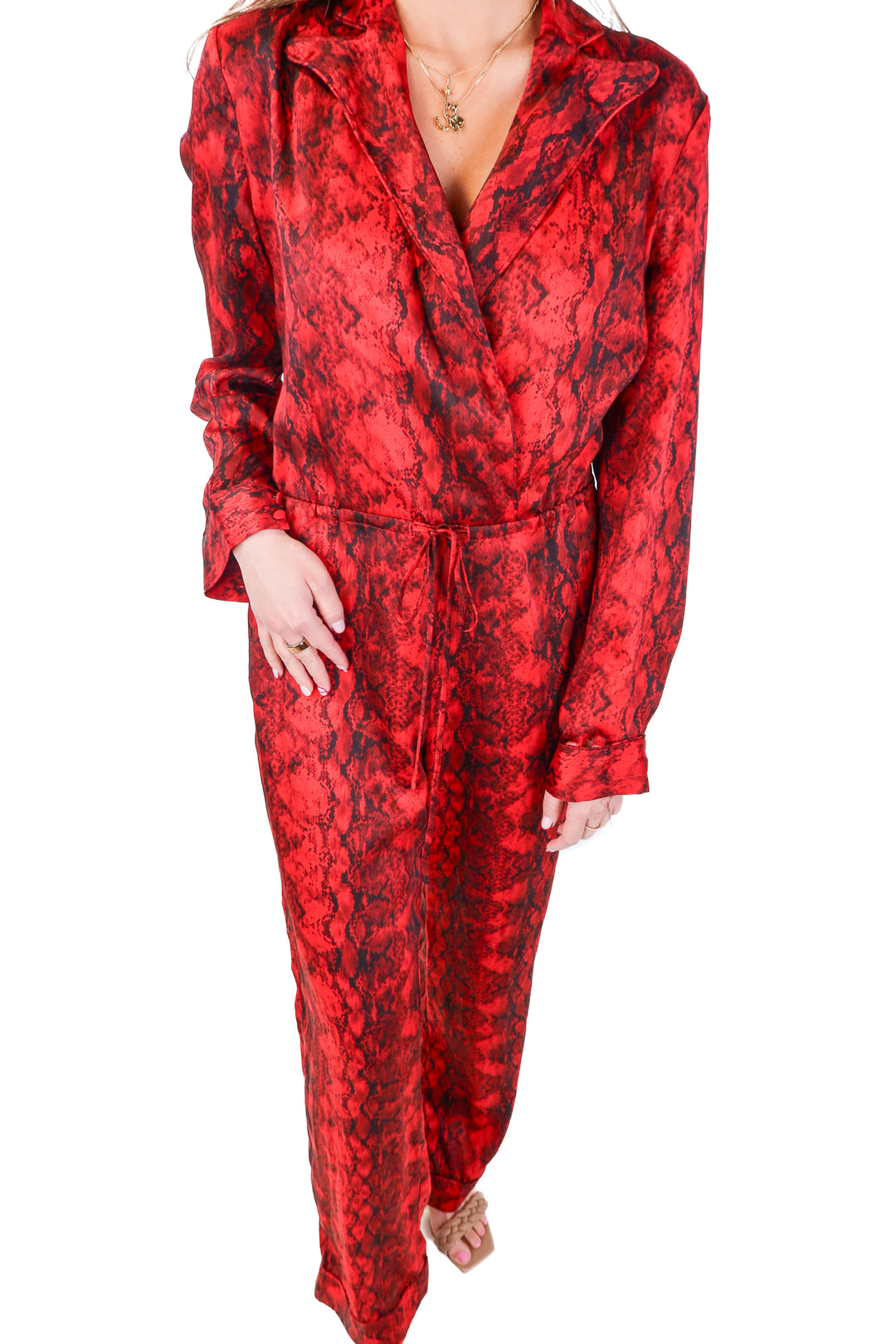 Ronny Kobo red snakeskin jumpsuit (s; retails $525)